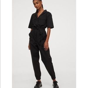H&M Black Cotton Twill Jumpsuit - XS